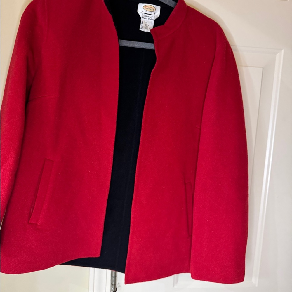 Talbots women’s‎ vibrant red open wool cashmere blend jacket size 4 petite